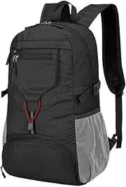 Waterproof Hiking Daypack, Compact Foldable Travel Backpack, Lightweight Reflective Outdoor Bag (29x14x44cm), Ideal for Cycling, Camping, Sports, Adventure, Black, Refer to description