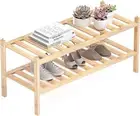 Shoe Rack, 2-Tier Bamboo Stackable Shelf Storage 2-Tier, Natural