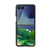 Galaxy Z Flip7 Impact Magnetic Case WOODLAND RETREAT 4, FOREST TREES GREEN AQUA TEAL NATURE MOUNTAINS PAINTING