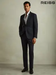 Reiss Navy Grace Wool Blend Suit Trousers in Prince of Wales Check (Q60922) | $325