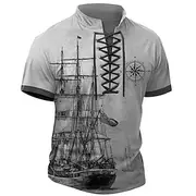 Halloween Men's Ship Henley Shirt T shirt Tee Short Sleeve T shirt 3D Print Crew Neck Lace Up Neck Henley Shirt Retro Vintage Casual Vintage Retro Street Sport