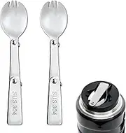 2pcs Spork for Thermos Stainless Steel King Vacuum Insulated Food Jar 16oz, Foldable Spoon Fork Replacement Parts Compatible with Thermos Funtainer 16 oz (Spoon and fork in One Design)