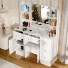 Bedroom Vanity Desk Set Makeup Dressing Table and Stool with Mirror 10 LED Bulbs