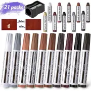Furniture Repair Kit, Set of 21 Wood Filler Wood Touch Up Pens Furniture Repair Markers and Wax Sticks with Sharpener Kit