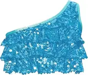 [Yhong] Kids Girls Glitter Sequin Dance Crop Tank Tops One Shoulder Sparkly Jazz Latin Hip Hop Modern Dance Top