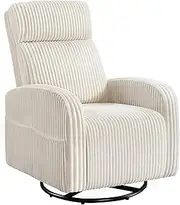 Yaheetech 360° Swivel Glider Nursing Chair for Nursery, Beige Corduroy Fabric with Side Pockets, High Back, Relaxing & Nursing