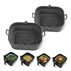 [2 Pack] Silicone Air Fryer Liners Square - Reusable Airfryer Basket 2Pcs-Gray