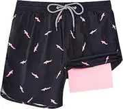 [FT FENTENG] Mens Swim Trunks with Compression Liner 5" Stretch Board Shorts Quick Dry Zipper Pockets 2 in 1 Mens Bathing Suits