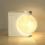 [INSSISAIN] Moon Lamp with Luminous Alarm Clock, 8 Colours LED Wake-up Light, Alarm Clock and Sound Machine with Moon Light, Double Alarm, Snooze Function, Wake Up Light, 10 Nature Sounds