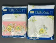 VINTAGE PEQUOT Double Size Flat Sheet & 2 PILLOW CASES Pastel Floral Percale