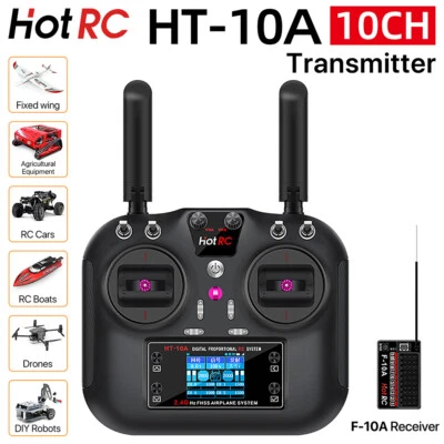 HOTRC HT-10A RC Transmitter 10CH Receiver For RC Airplanes Boats Car Drones DIY