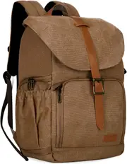 BAGSMART Camera Backpack, Anti-Theft DSLR SLR Camera Bag Water Resistant Canvas Backpack Fit up to 15" Laptop with Rain Cover, Tripod Holder for Women and Men (Khaki)