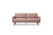 Design Square Modern Designer 3-Seater Tufed Fabric Sofa Lounge Couch Wooden Legs - Pink