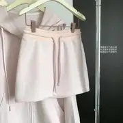 Henley Plain Lace Trim Ribbed Crop Camisole Top / Drawstring Waist Mini A-Line Skirt / Zip-Up Hoodie Skirt - Pink - L