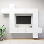 TV Cabinet Set White Engineered Wood, Storage Furniture for Living Room Entertainment Center, Modern Stands with Shelf Media & Rack Space