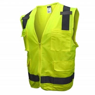 SV7G4X Class 2 Solid Front Mesh Back Surveyor Saftey Vests, Green, 4 Extra Large