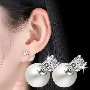 【HaNA 梨花】韓國經典再現雙面四爪鑽石珍珠耳環
