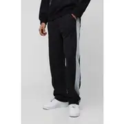 Mens Black Elasticated Waist Relaxed Fit Side Panel Track trousers