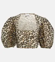 [Ganni] Ganni Leopard-printed cotton crop top AU 6 multicoloured