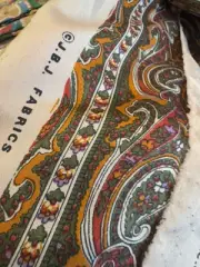 JBJ Fabrics Gold Green Red Classic Paisley Rayon Poly SILKY FABRIC 3 YARDS 60"W