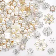 80 Pcs Rhinestone Buttons Faux Pearl Buttons Flat Back Embellishments for Jewelr