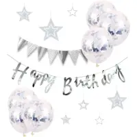 在飛比找momo購物網優惠-銀色草寫HAPPY BIRTHDAY生日掛旗組1組(生日氣球