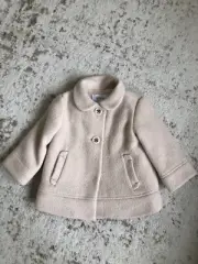 New Zara Baby Girl Peter Pan Collar Wool Coat Beige Pink 9-12M Italian Fabric!!