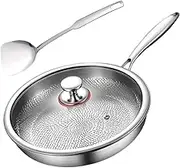 Titanium Pans for Cooking, Non-Stick Deep Skillet, Uncoated Titanium Steel Frying Pan, Durable, Even Heat Distribution, 10.24×10.24/11.02×11.02/11.81×11.81 Inches