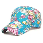 Fashion Rose Floral Print Baseball Cap for Women Sunshade Sunscreen Floral Cap Cap Sun Hat blue