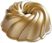 Nordic Ware Swirl Bundt Pan, Cast Aluminium Bundt Tin, Bundt Cake Tin with Swirl Pattern, High-Quality Cake Mould Made in The USA, Colour: Gold