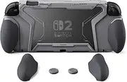 PlayVital Beyond-Grip Interchangeable Grip Dockable Cover for Nintendo Switch 2, Ergonomic TPU Protective Case with 2 Grip Sets with Joystick Caps, Shockproof Design - New Hope Gray