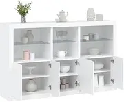 Sideboard with L-E-D Lights White, 162 x 37 x 100 cm, Modern Engineered Wood Buffet Cabinet, Storage Cabinet with Doors, Utility Cabinet with Countertop, Small Cabinets for Small Spaces