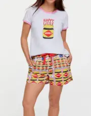 NEW PETER ALEXANDER VEGEMITE TEE TOP + SHORTS PJ SET GREY PINK LARGE RRP$129.90