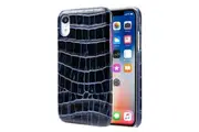 For iPhone XR Case Blue Genuine Crocodile Leather Back Shell Cover