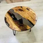Black Clear Epoxy Round Coffee Table, Modern Epoxy Side Table Furniture Decor