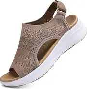 [YESWIN] Women Arch Support Orthotic Walking Sandals Open Toe Adjustable Ankle Strap, Khaki, 10