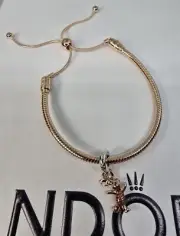 Pandora Studded Chain Bracelet With Piglet Dangle Charm . Adj 5" up to 9"