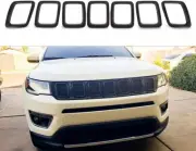 7pcs Car Front Grill Inserts Ring Decor Cover Kit Black for Jeep Compass 2017-19 (for: Jeep)