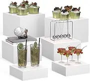 LUOBAO 2 Sets of 3 Steps Acrylic Display Risers, 5-Sided Acrylic Riser with Hollow Bottoms,Perfect for Weddings,Cupcake Candy Food,Parties,Brunch (Square-White)