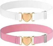 [YUXIANLB] 2 Pcs Elastic Waist Belts Stretch Belts for Women Adjustable Heart Belt Heart Shape With Metal Buckle Waistband for Pants Jeans Dress Quick Release Cute Belt Pant Accessory Gift