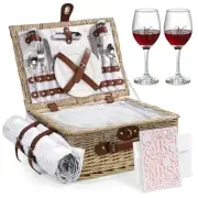 Picnic Basket for 2, Wicker Picnic Set Kit with Blanket Cooler for Beach,