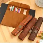 Canvas Treasure Map Wrap Roll-Up Pencil Bag Leather Case Holder Holes Pouch Gift