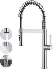 [Decaura] WELS Pull Down Kitchen Mixer Taps High-arc Metal 3-Mode Pull-Out Sprayer Laundry Mixer Tap 360° Swivel Sink Faucet Lead-Free (Brushed Nickel)