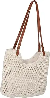 [Healeved] Crochet Beach Bag for Women Woven Tote Handbag Spacious Mesh Hobo Bag for Summer Outings Stylish Hollow out Design for Leisure Vacation