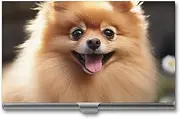 [VFMKT] Slim Metal Business Card Holder Portable Business Card Case Pocket Name Card Holder Pomeranian Dog Wallet for Men Women Office Travel