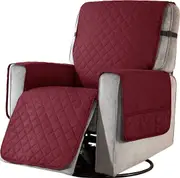 Recliner Chair Covers Fitted Recliner Sofa Slipcovers Reversible Washable Recliner Chair Protector with Elastic Adjustable Strap, Wine/White