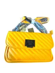 Badgley Mischka Yellow Vegan Leather Quilted Crossbody Chain Strap Bag Purse