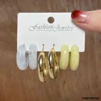 在飛比找露天拍賣優惠-White Yellow Earring Set 3 Pai