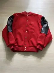 44 Balenciaga Leather trimmed BB logo varsity bomber jacket