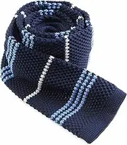 [Zasel] Mens Knitted Navy, White, Light Blue Striped Patterned Neck Tie